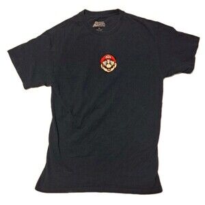 Super Mario Embroidered Men’s Medium Navy Blue T-Shirt 100% Cotton Tee Nintendo